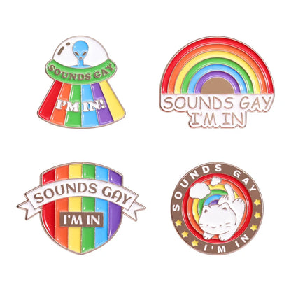 LGBTQ Pride Collect You Are Safe With Me Enamel Pins Rainbow Spaceship UFO Shield Cat Brooches Lapel Badges Jewelry Lover Gifts