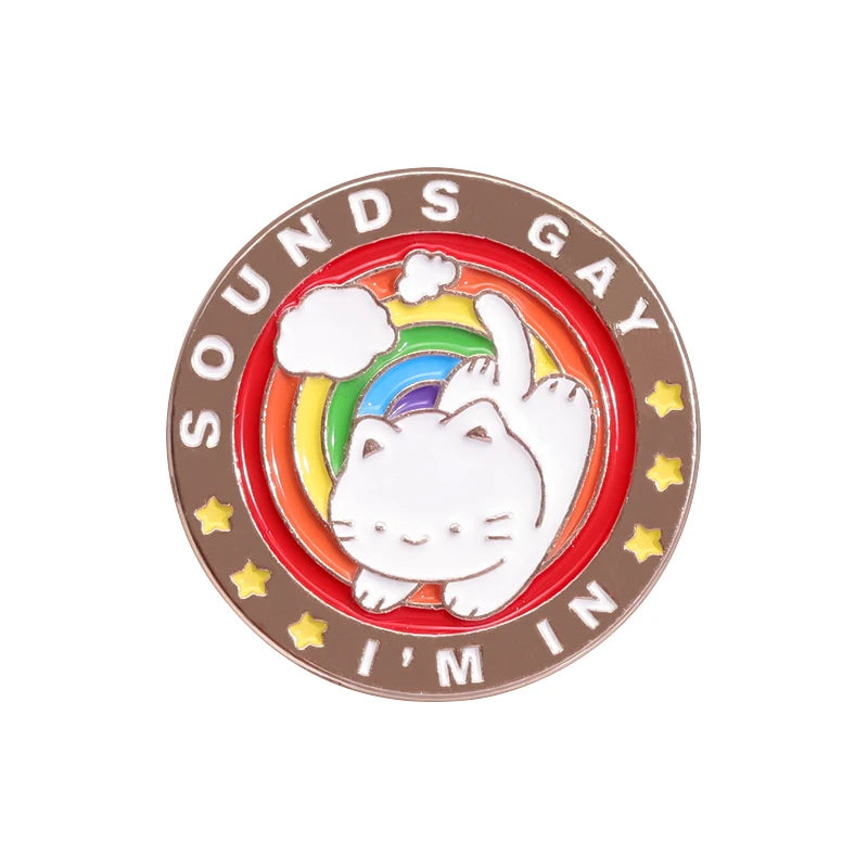 LGBTQ Pride Collect You Are Safe With Me Enamel Pins Rainbow Spaceship UFO Shield Cat Brooches Lapel Badges Jewelry Lover Gifts