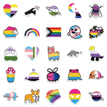 10/25/50pcs Mixed LGBTQ Aroace Pride Lesbian Transgender Sticker Waterproof for Water Bottle Laptop Luggage Guitar Skateboard