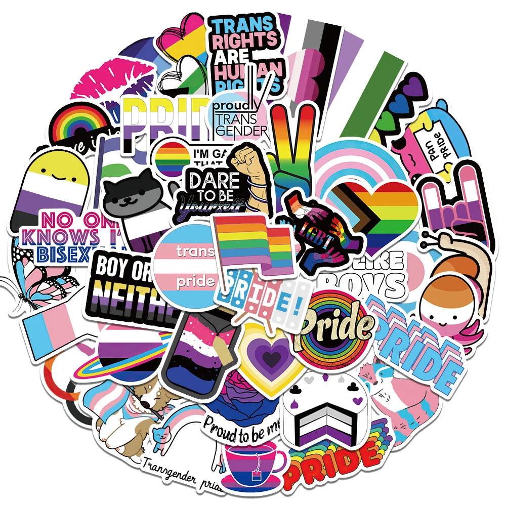 10/25/50pcs Mixed LGBTQ Aroace Pride Lesbian Transgender Sticker Waterproof for Water Bottle Laptop Luggage Guitar Skateboard