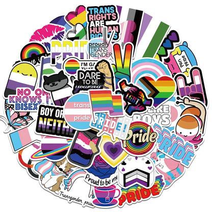 10/25/50pcs Mixed LGBTQ Aroace Pride Lesbian Transgender Sticker Waterproof for Water Bottle Laptop Luggage Guitar Skateboard