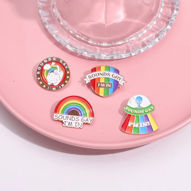 LGBTQ Pride Collect You Are Safe With Me Enamel Pins Rainbow Spaceship UFO Shield Cat Brooches Lapel Badges Jewelry Lover Gifts