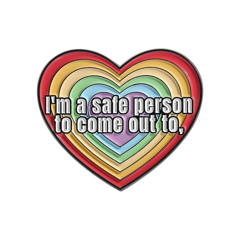 LGBTQ Pride Collect You Are Safe With Me Enamel Pins Rainbow Spaceship UFO Shield Cat Brooches Lapel Badges Jewelry Lover Gifts