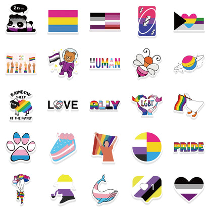 10/25/50pcs Mixed LGBTQ Aroace Pride Lesbian Transgender Sticker Waterproof for Water Bottle Laptop Luggage Guitar Skateboard
