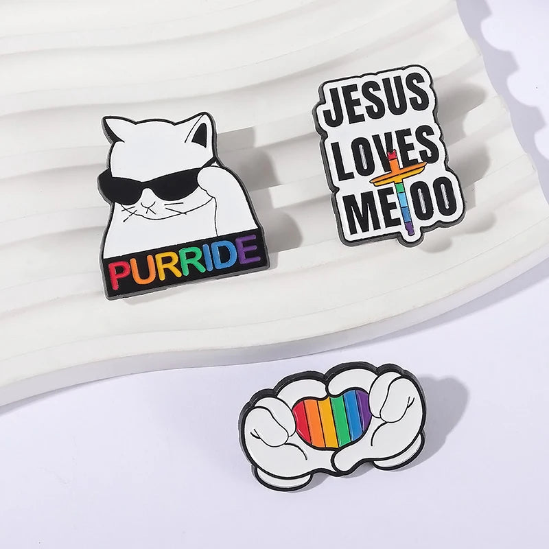 LGBTQ Pride Collect You Are Safe With Me Enamel Pins Rainbow Spaceship UFO Shield Cat Brooches Lapel Badges Jewelry Lover Gifts