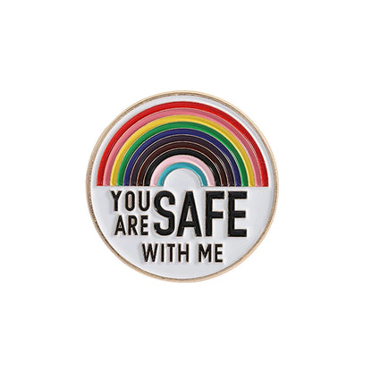 LGBTQ Pride Collect You Are Safe With Me Enamel Pins Rainbow Spaceship UFO Shield Cat Brooches Lapel Badges Jewelry Lover Gifts