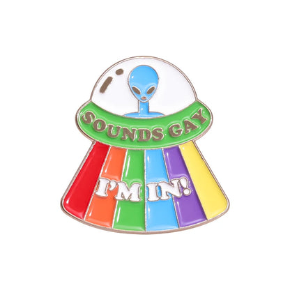 LGBTQ Pride Collect You Are Safe With Me Enamel Pins Rainbow Spaceship UFO Shield Cat Brooches Lapel Badges Jewelry Lover Gifts
