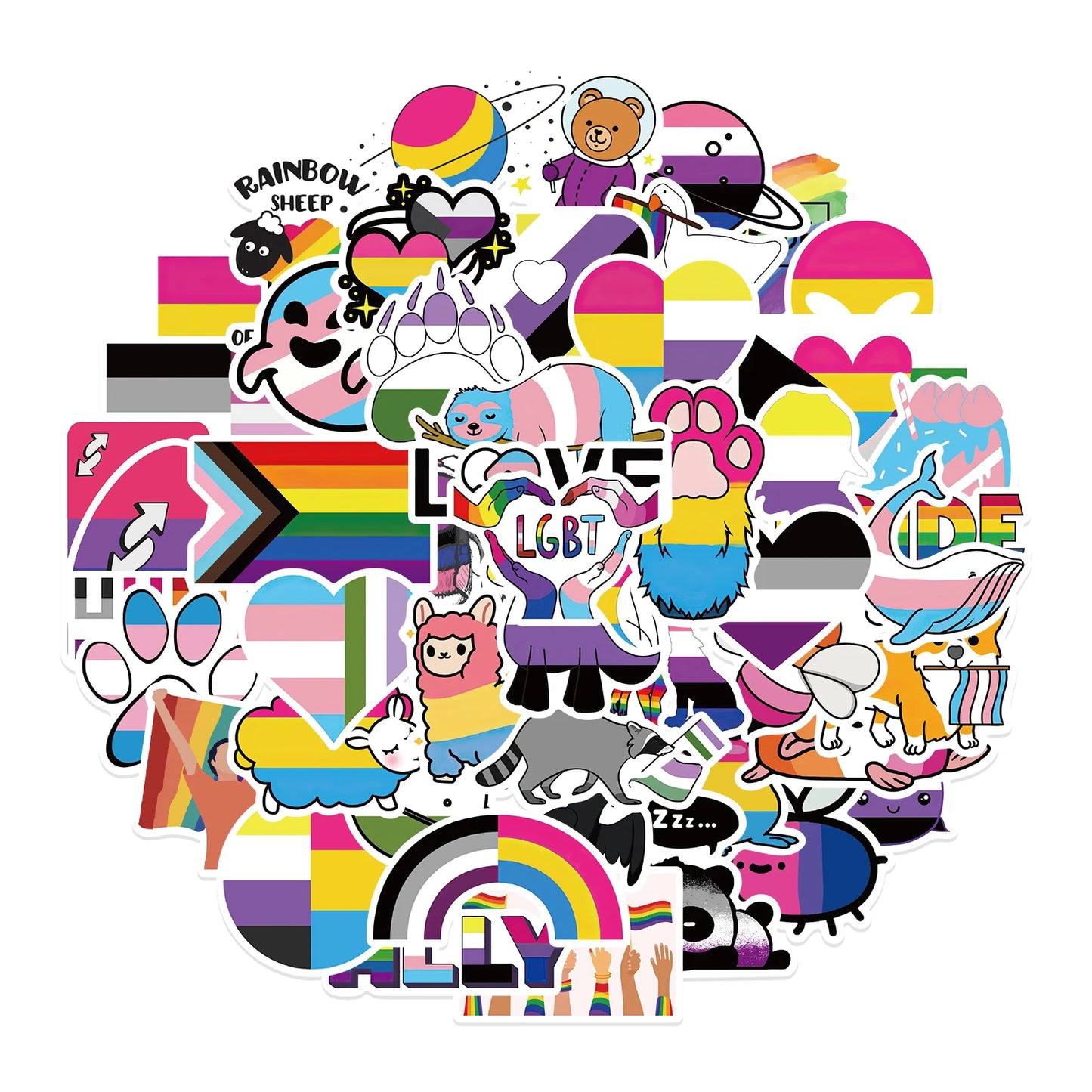 10/25/50pcs Mixed LGBTQ Aroace Pride Lesbian Transgender Sticker Waterproof for Water Bottle Laptop Luggage Guitar Skateboard
