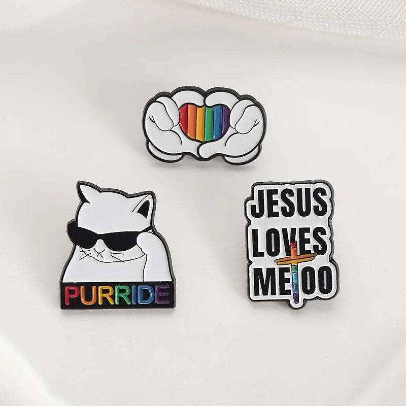 LGBTQ Pride Collect You Are Safe With Me Enamel Pins Rainbow Spaceship UFO Shield Cat Brooches Lapel Badges Jewelry Lover Gifts