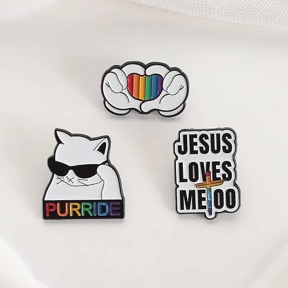LGBTQ Pride Collect You Are Safe With Me Enamel Pins Rainbow Spaceship UFO Shield Cat Brooches Lapel Badges Jewelry Lover Gifts