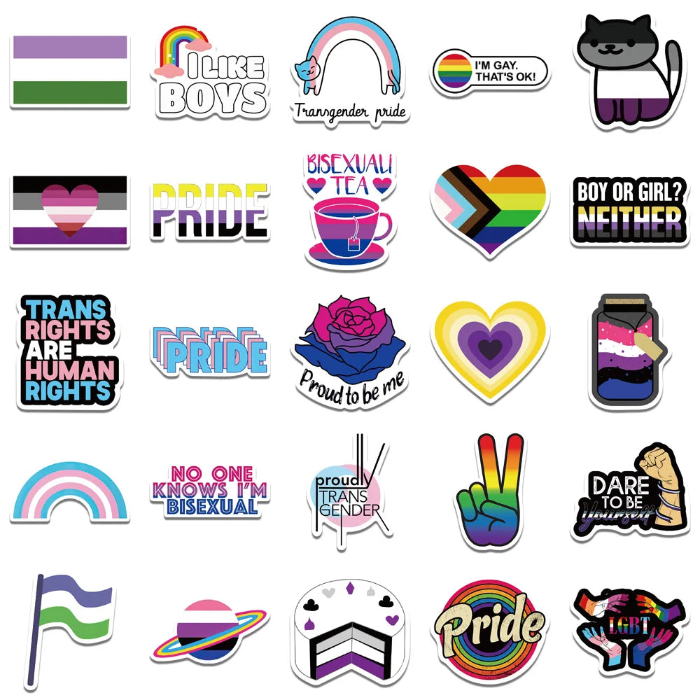 10/25/50pcs Mixed LGBTQ Aroace Pride Lesbian Transgender Sticker Waterproof for Water Bottle Laptop Luggage Guitar Skateboard