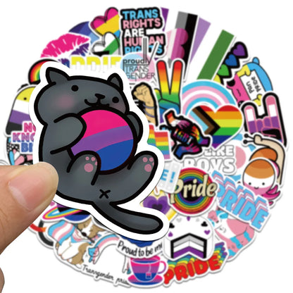 10/25/50pcs Mixed LGBTQ Aroace Pride Lesbian Transgender Sticker Waterproof for Water Bottle Laptop Luggage Guitar Skateboard