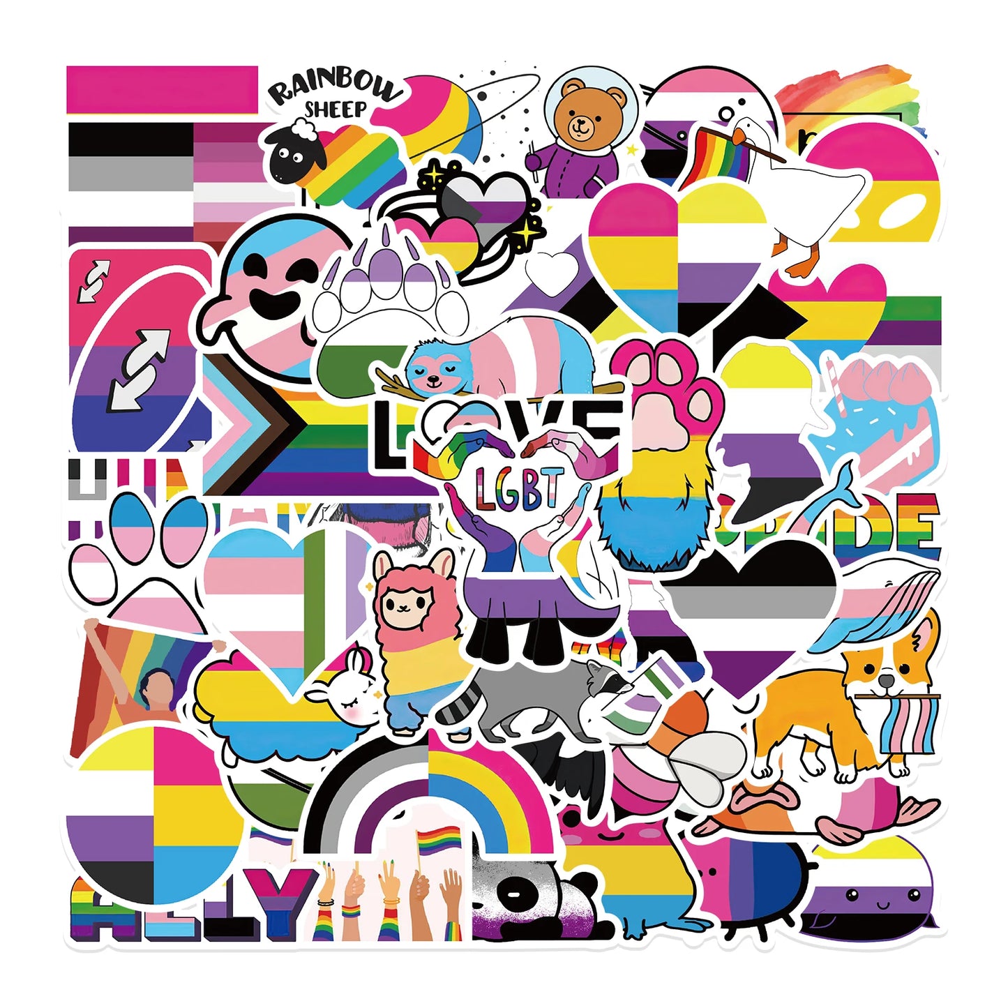 10/25/50pcs Mixed LGBTQ Aroace Pride Lesbian Transgender Sticker Waterproof for Water Bottle Laptop Luggage Guitar Skateboard