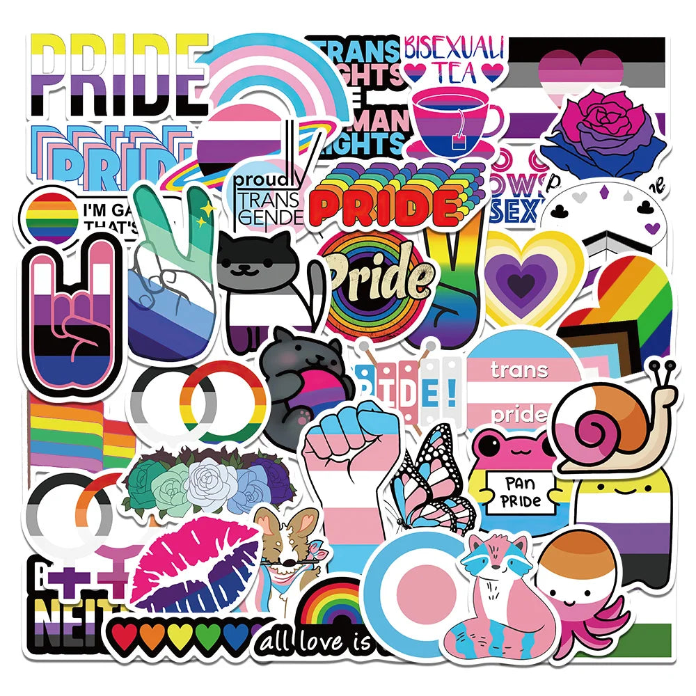 10/25/50pcs Mixed LGBTQ Aroace Pride Lesbian Transgender Sticker Waterproof for Water Bottle Laptop Luggage Guitar Skateboard