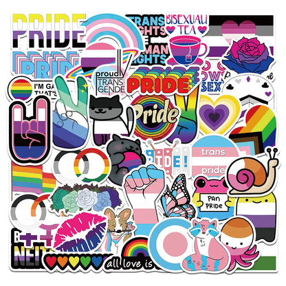 10/25/50pcs Mixed LGBTQ Aroace Pride Lesbian Transgender Sticker Waterproof for Water Bottle Laptop Luggage Guitar Skateboard