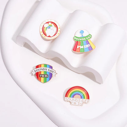 LGBTQ Pride Collect You Are Safe With Me Enamel Pins Rainbow Spaceship UFO Shield Cat Brooches Lapel Badges Jewelry Lover Gifts