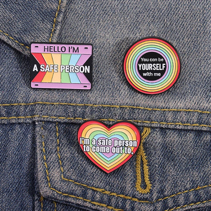 LGBTQ Pride Collect You Are Safe With Me Enamel Pins Rainbow Spaceship UFO Shield Cat Brooches Lapel Badges Jewelry Lover Gifts