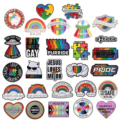 LGBTQ Pride Collect You Are Safe With Me Enamel Pins Rainbow Spaceship UFO Shield Cat Brooches Lapel Badges Jewelry Lover Gifts