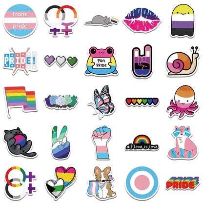 10/25/50pcs Mixed LGBTQ Aroace Pride Lesbian Transgender Sticker Waterproof for Water Bottle Laptop Luggage Guitar Skateboard