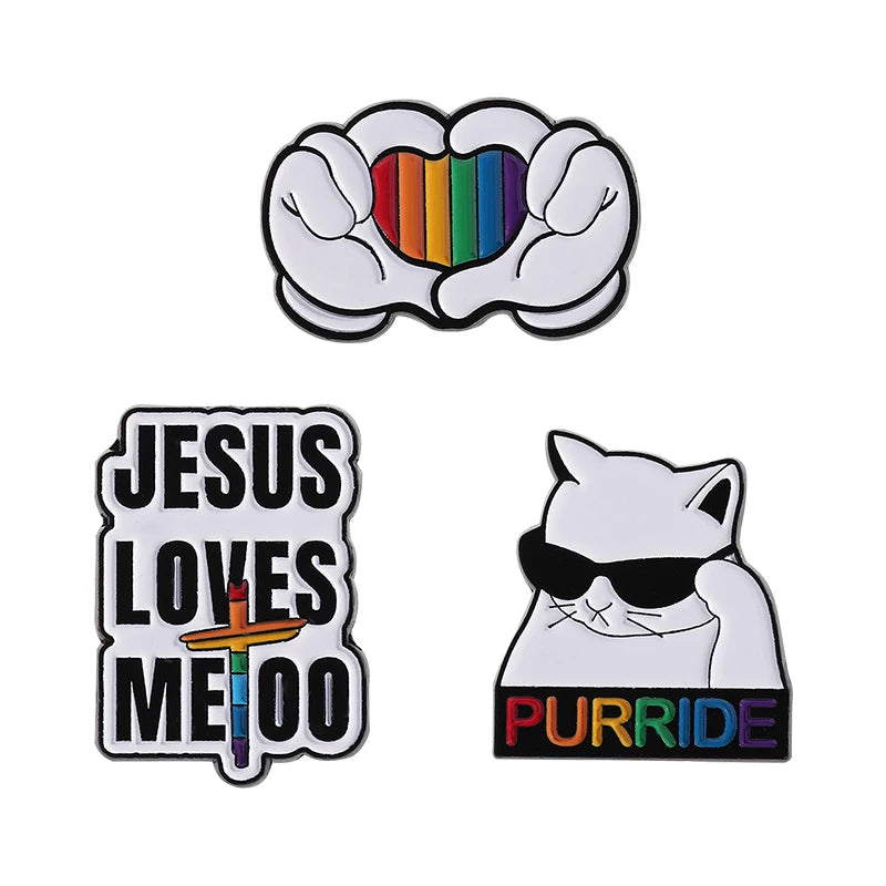 LGBTQ Pride Collect You Are Safe With Me Enamel Pins Rainbow Spaceship UFO Shield Cat Brooches Lapel Badges Jewelry Lover Gifts