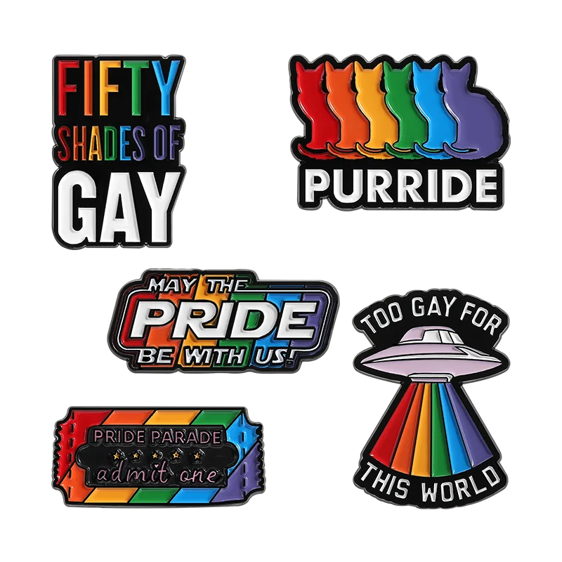 LGBTQ Pride Collect You Are Safe With Me Enamel Pins Rainbow Spaceship UFO Shield Cat Brooches Lapel Badges Jewelry Lover Gifts